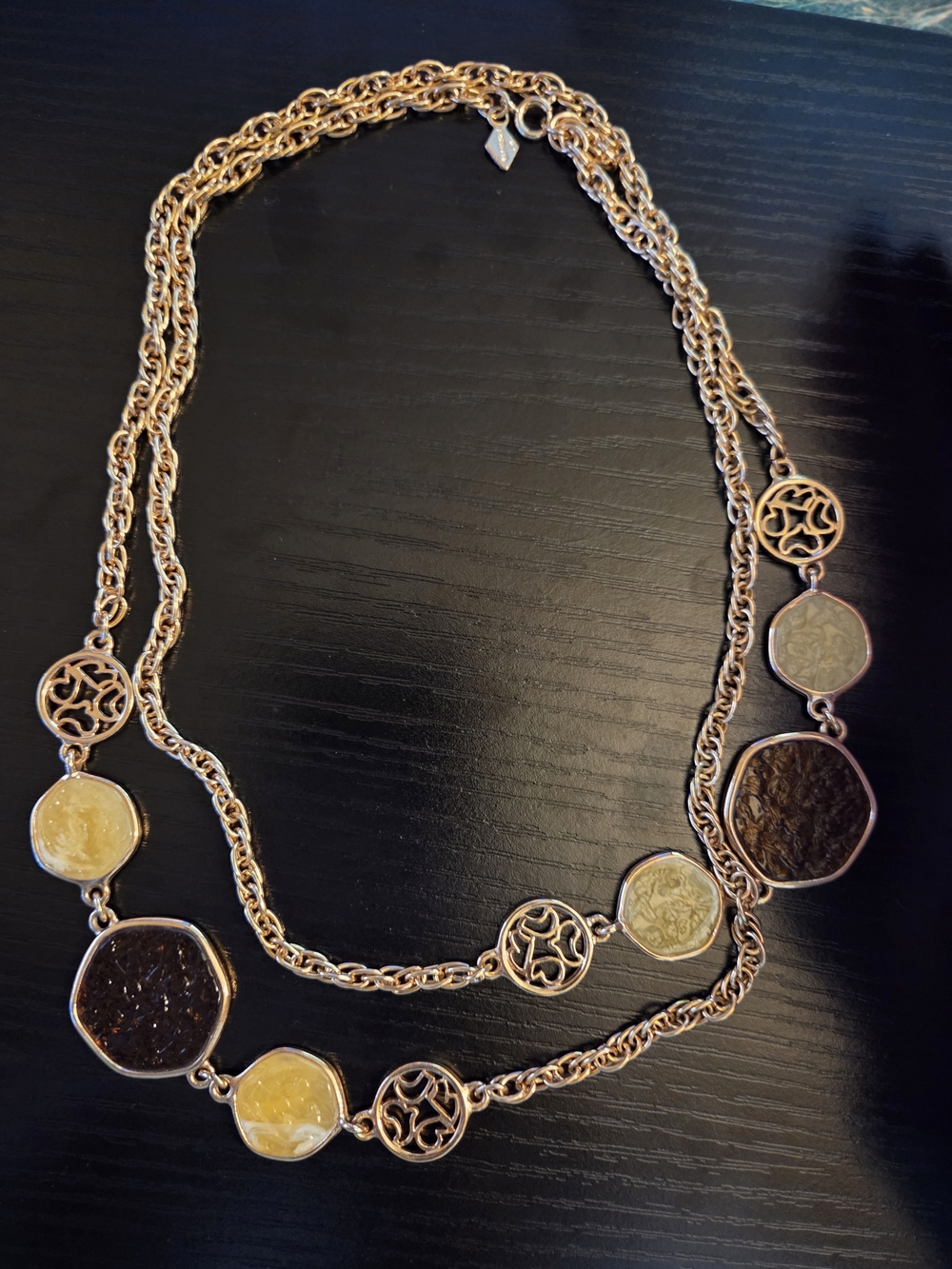 Sarah Coventry Gold Tone 36" Station Necklace Textured Disc Vintage